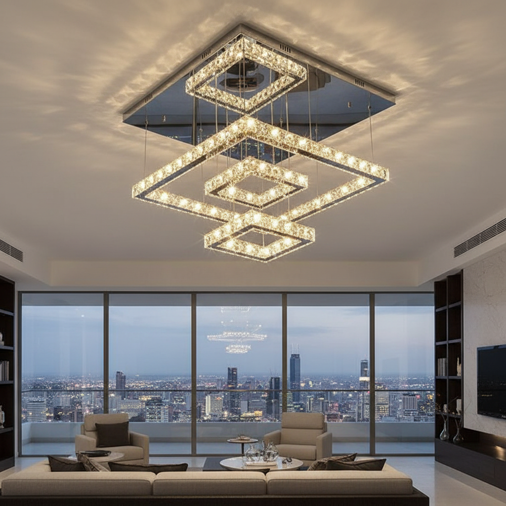 Aethelred 80cm Square K9 Crystal Chandelier Detail Perspective