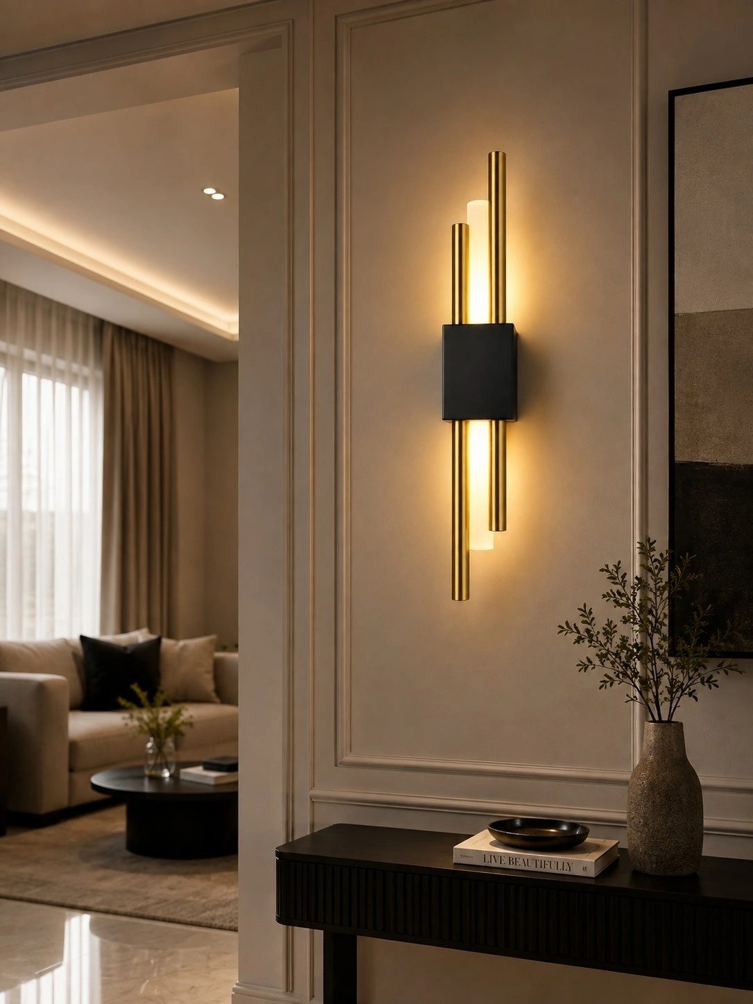 Apollo Vertical Art Deco Wall Sconce | Brushed Brass & Matte Black