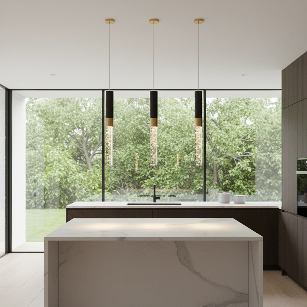 Aura 400mm Bubble Crystal Pendant | Matte Black & Brushed Brass Primary Perspective