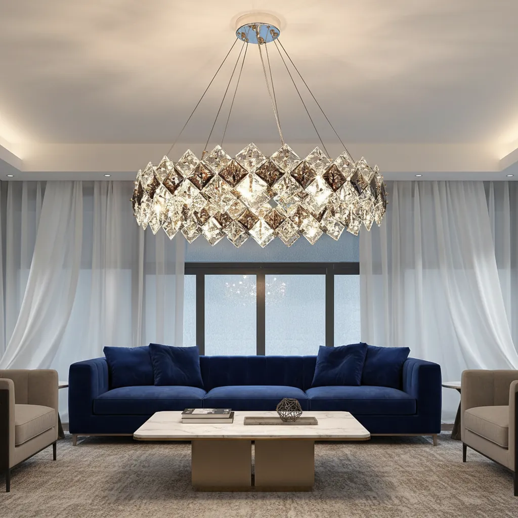 Aura 80cm Crystal Lattice Chandelier Angle 2