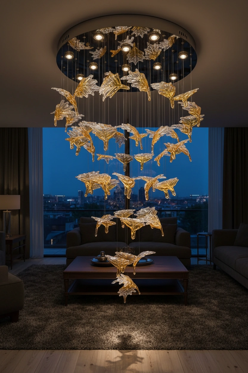 Aura Cascade 1200mm Spiral Glass Chandelier Detail Perspective