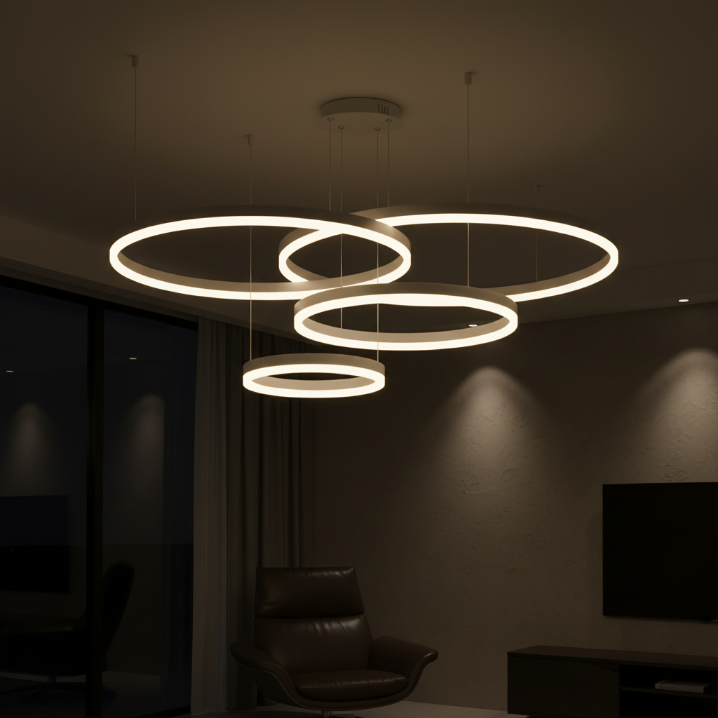 Aura Cascade 4-Ring LED Chandelier (BC5R1C132) Detail Perspective