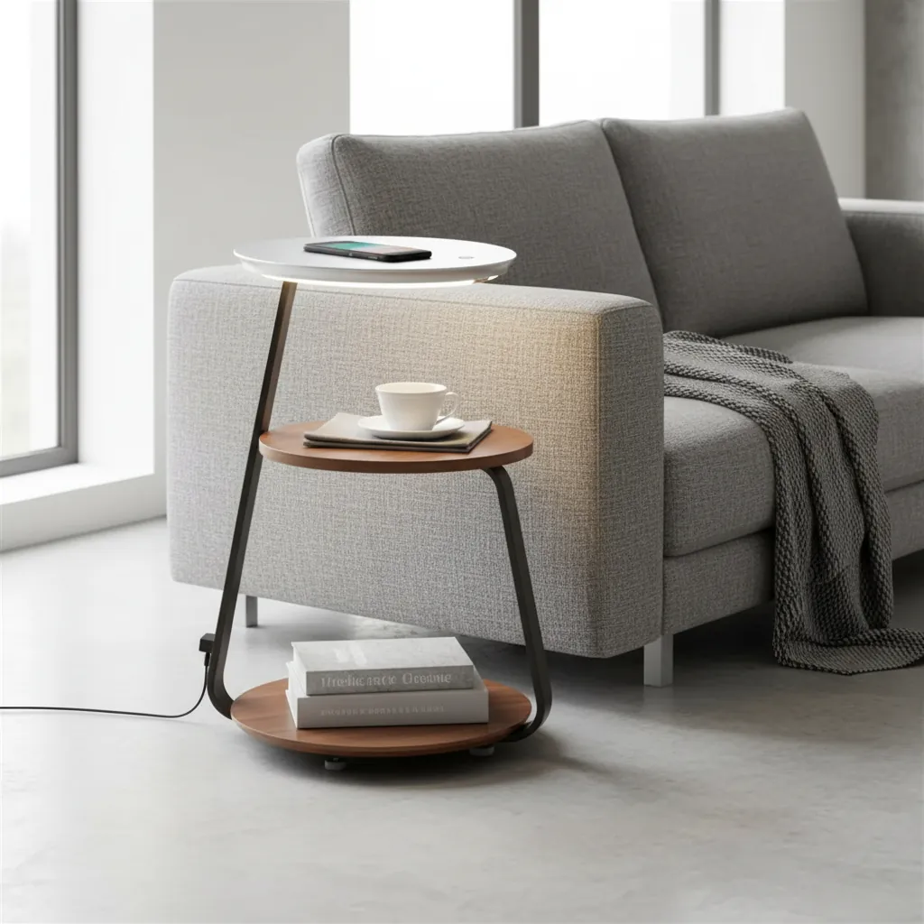 Aura Smart Side Table Floor Lamp with Wireless Charging Angle 2