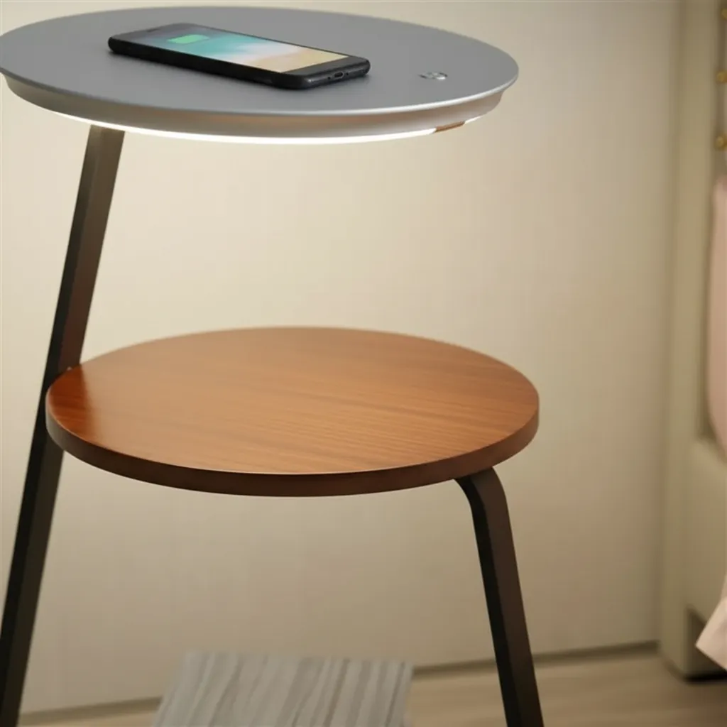 Aura Smart Side Table Floor Lamp with Wireless Charging Angle 3