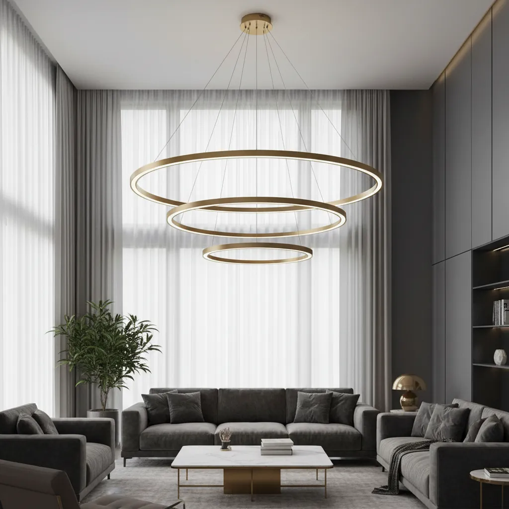 Aura Trio 800 Tiered Ring Pendant Chandelier Angle 2
