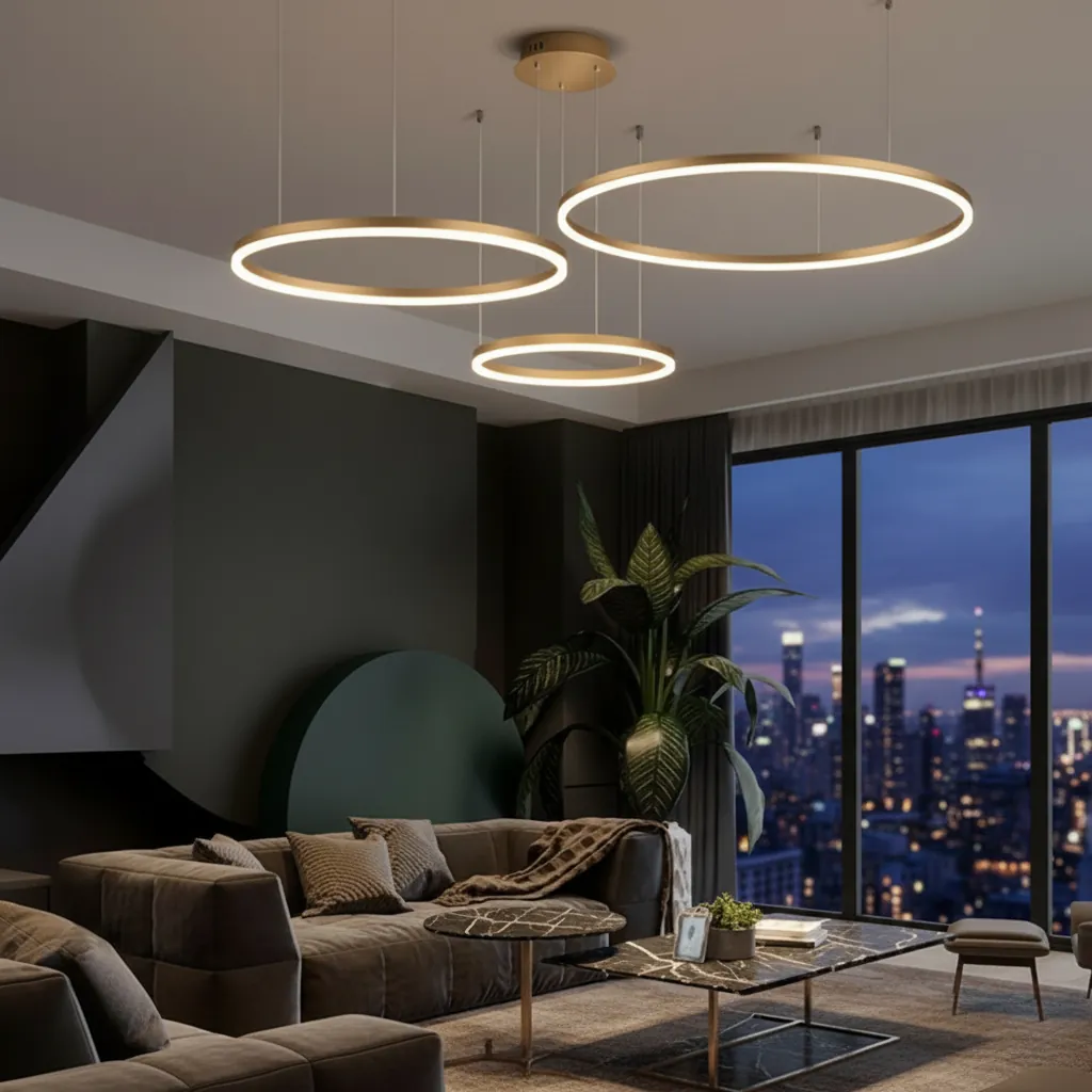 Aura Trio 800 Tiered Ring Pendant Chandelier Angle 4