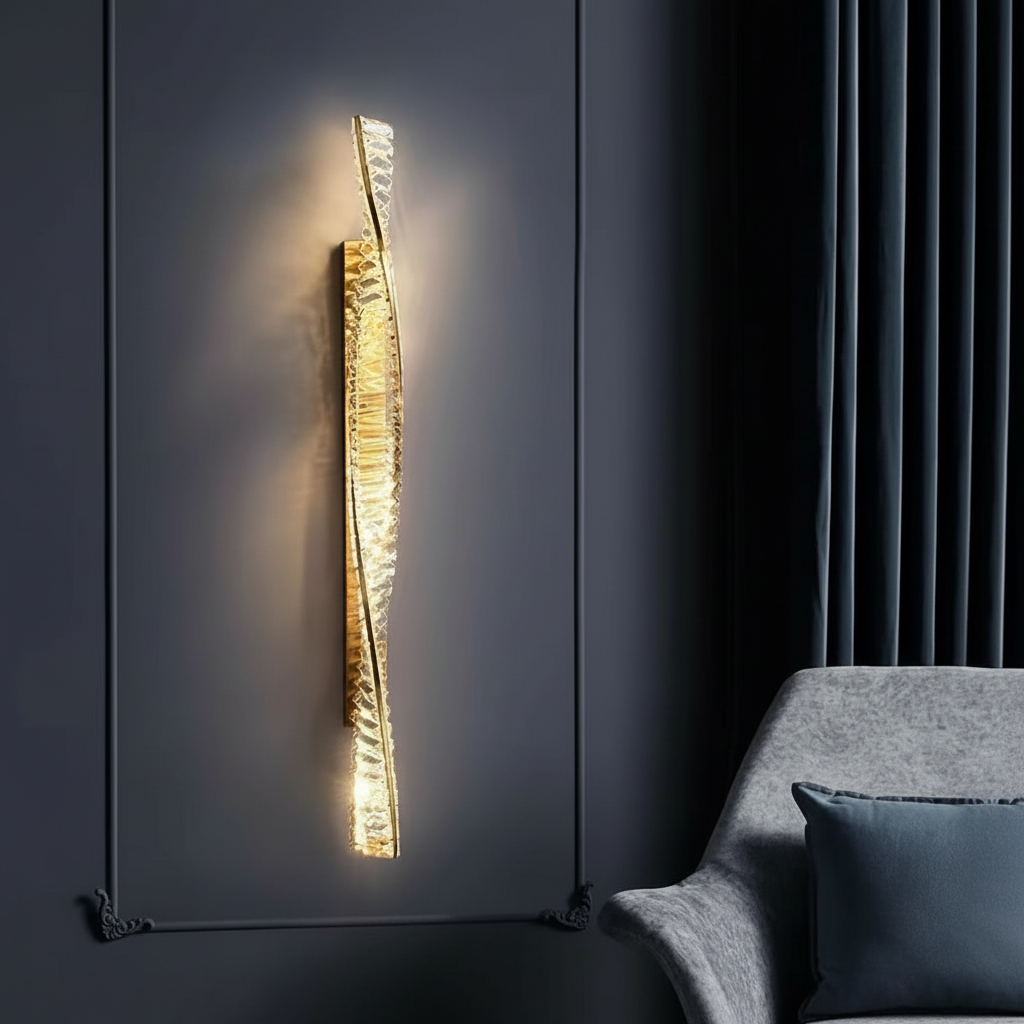Aura Twist 80cm K9 Crystal Wall Sconce Detail Perspective