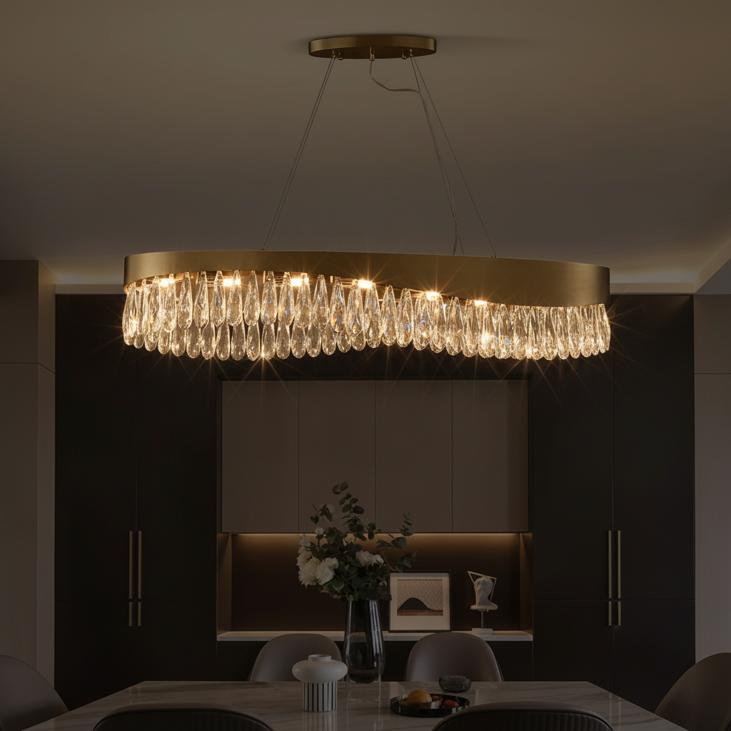 Aura Wave 120cm Oval Crystal Chandelier Detail Perspective