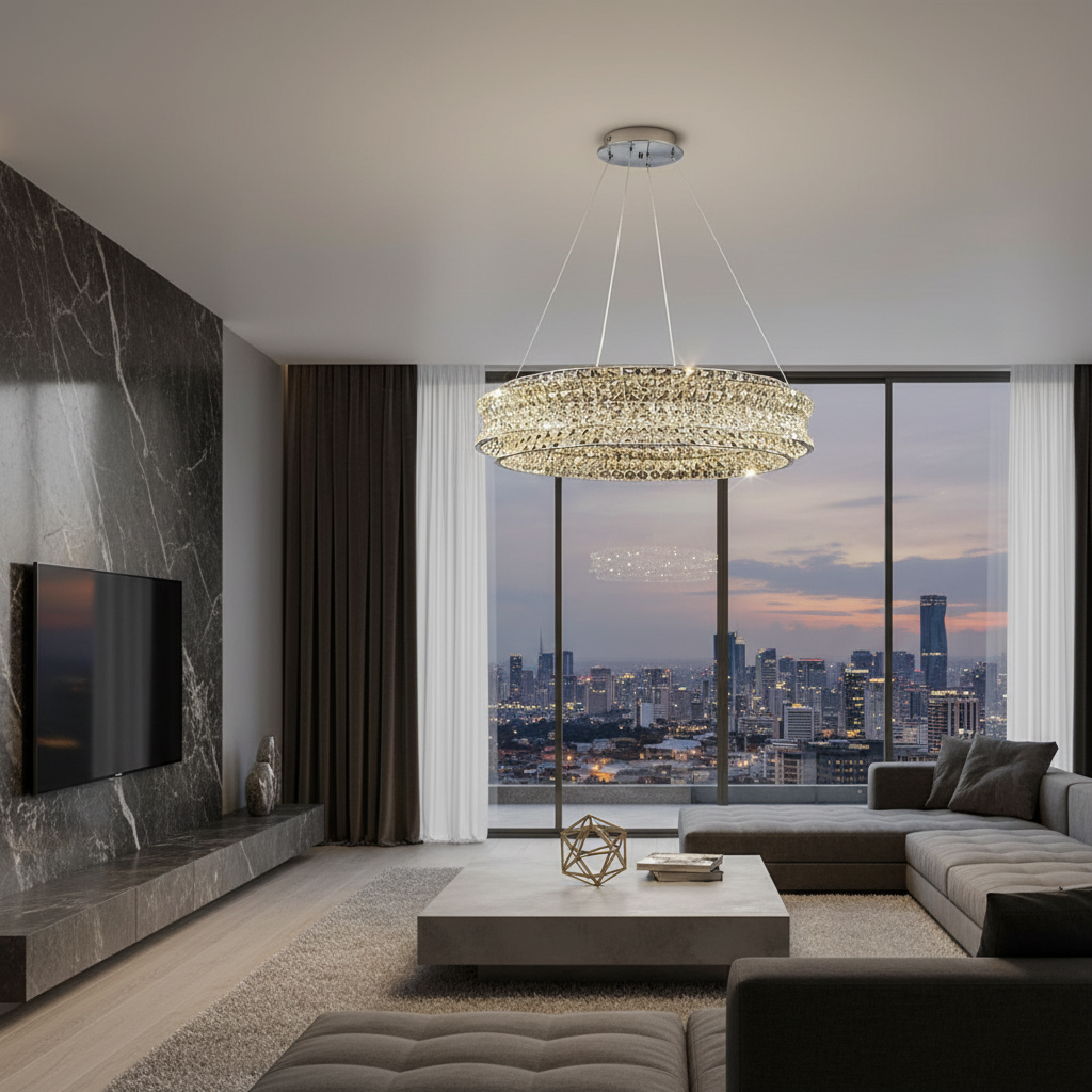 Aura Wave 80cm Dual-Ring K9 Crystal Chandelier Detail Perspective