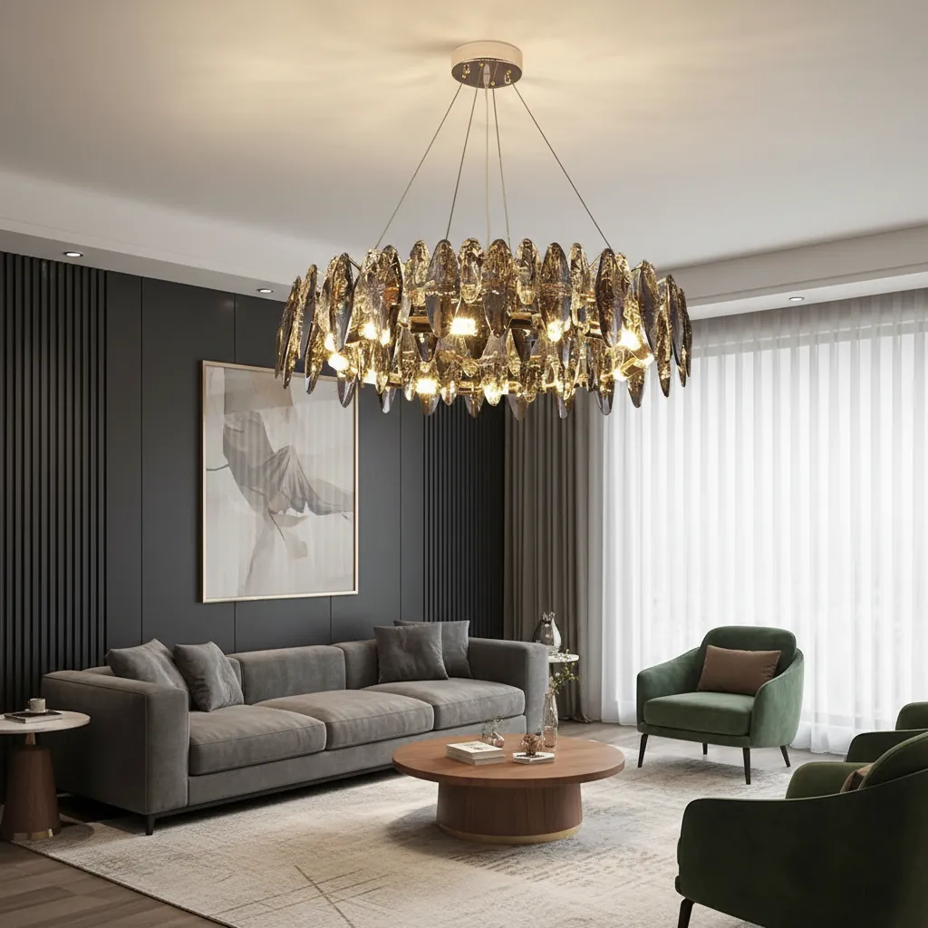 Aurelia 100cm Amber Crystal Halo Chandelier Angle 2