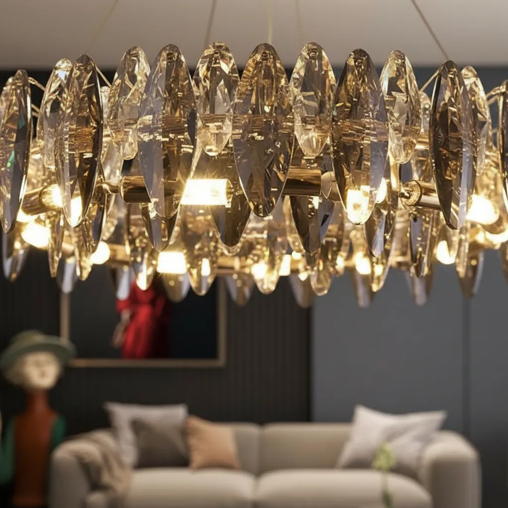 Aurelia 100cm Amber Crystal Halo Chandelier Angle 3
