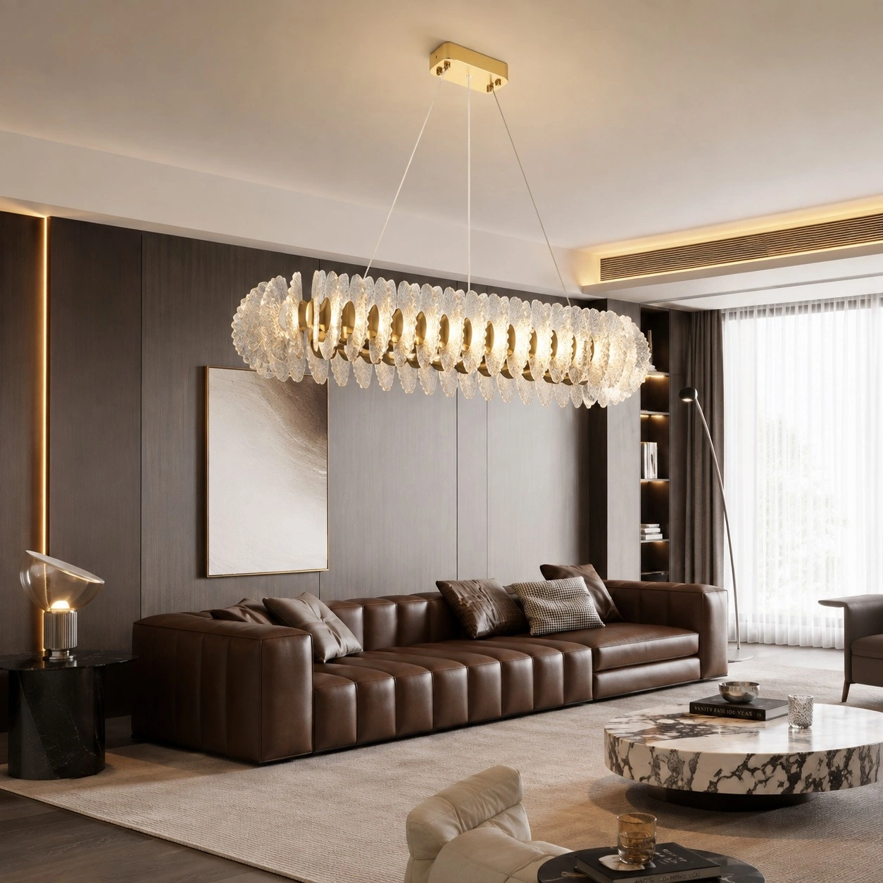 Aurelia 120cm Linear Crystal Feather Chandelier