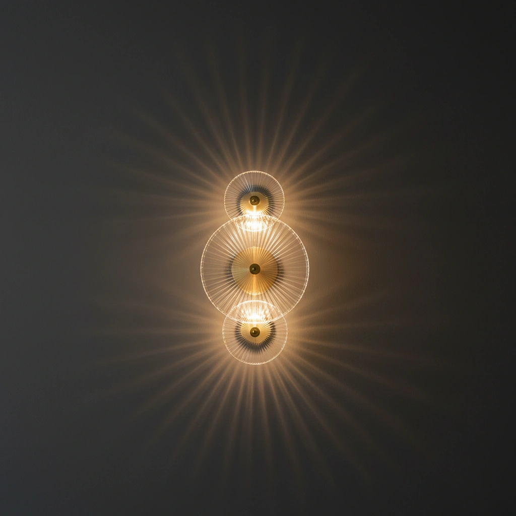 Aurelia 4-Disc Fluted Glass & Brass Wall Luminaire Detail Perspective