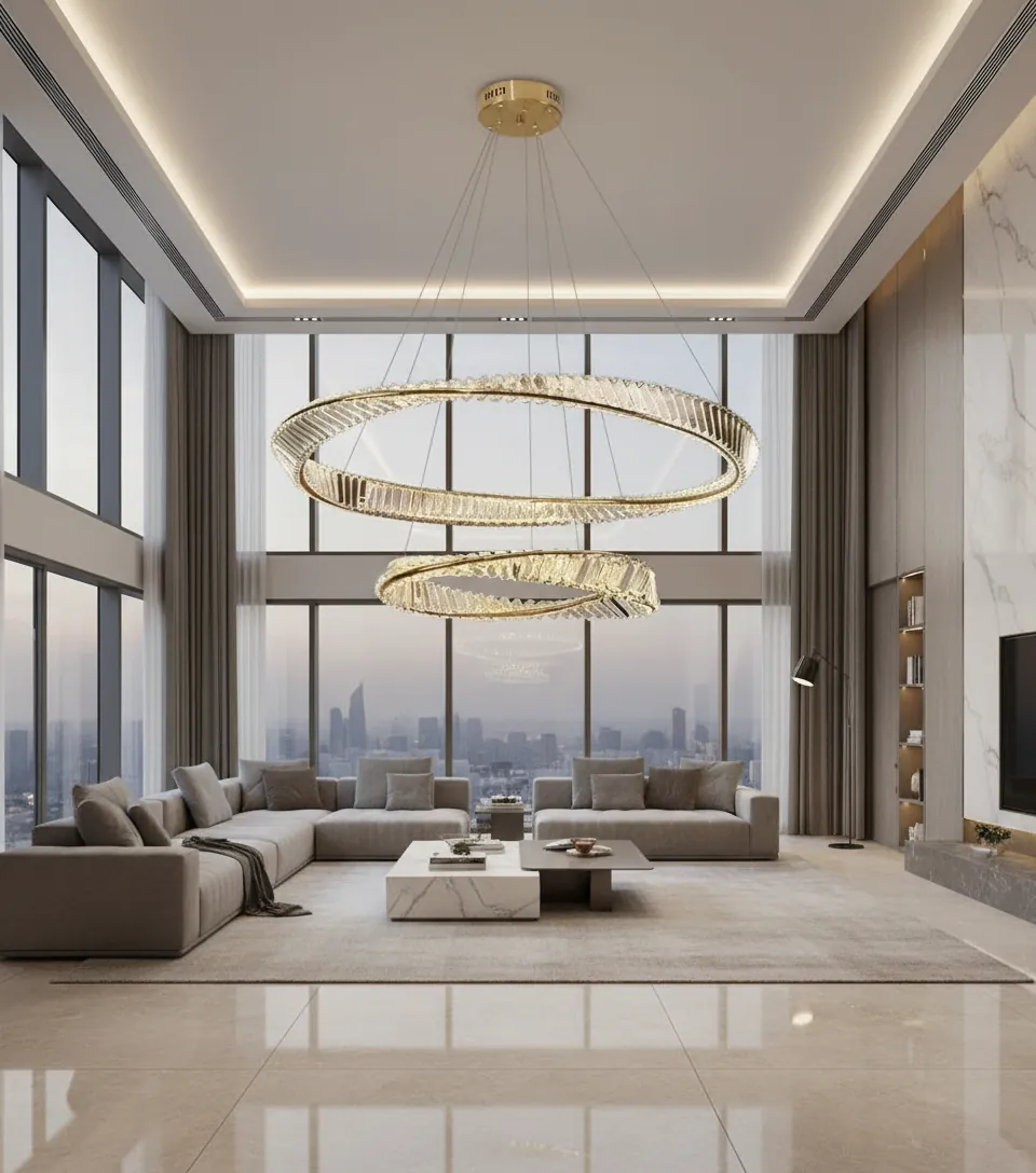 Aurelia 800/500mm Dual Ring K9 Crystal Chandelier Angle 2