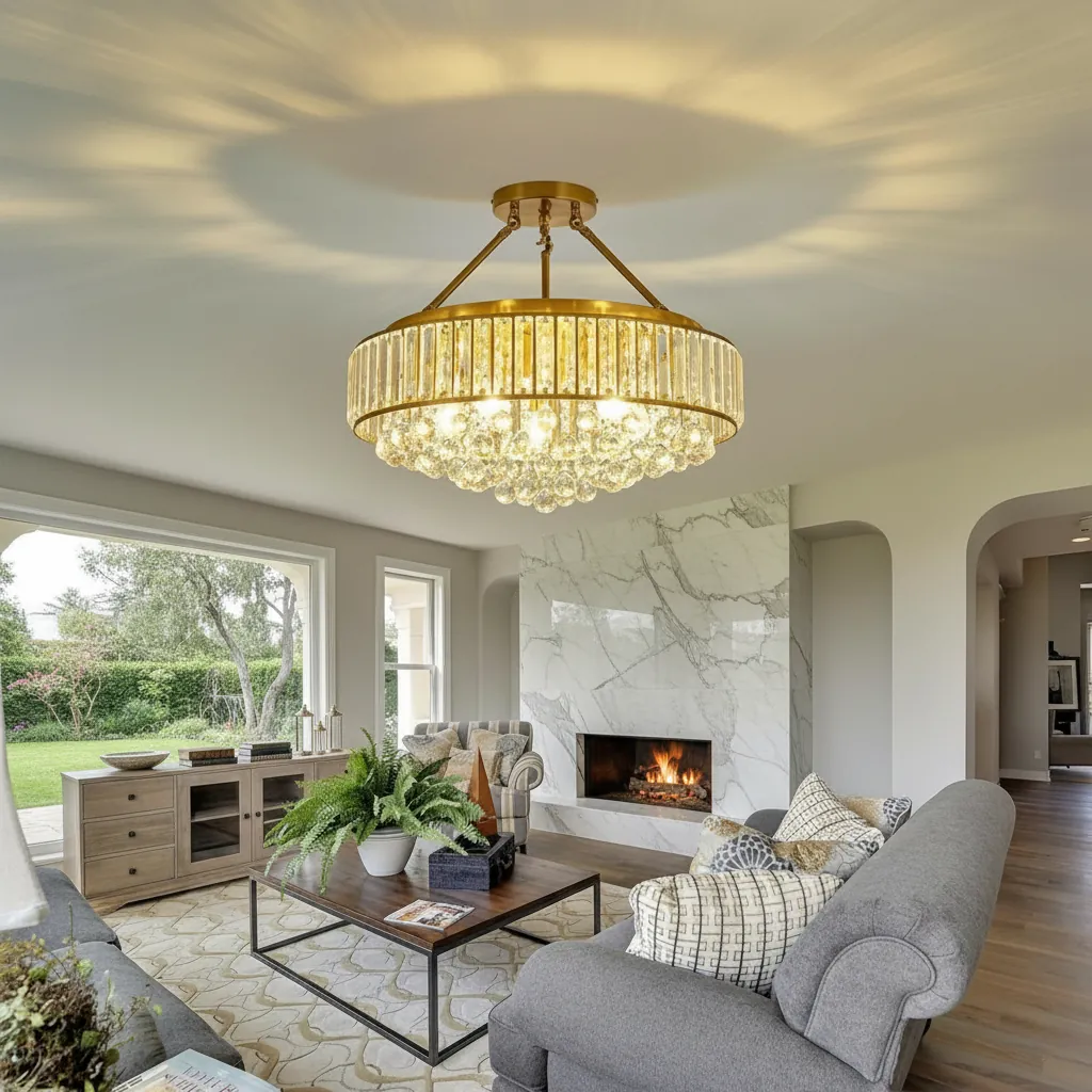 Aurelia 80cm Round K9 Crystal Drum Chandelier Angle 2