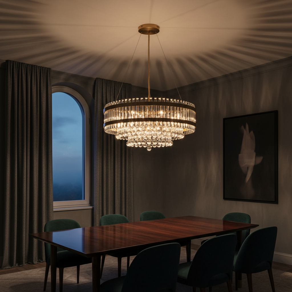 Aurelia 80cm Round K9 Crystal Drum Chandelier Detail Perspective