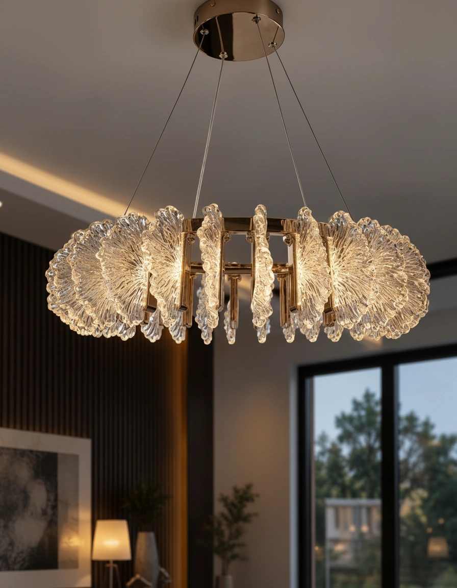 Aurelia 80cm Textured Crystal Ring Chandelier Detail Perspective