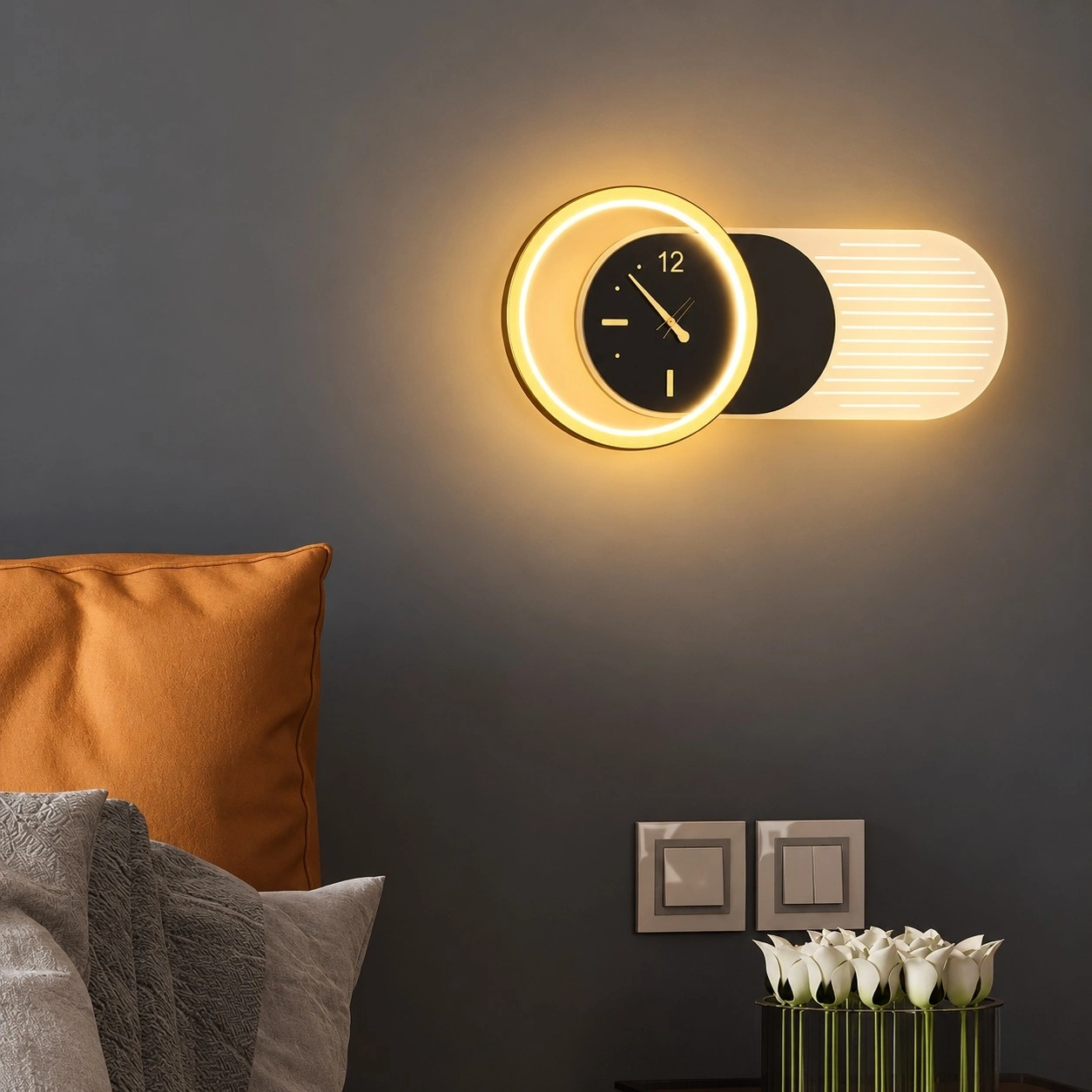 ChronoSwitch 45cm LED Wall Sconce with Clock