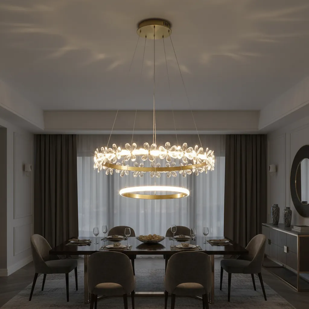 Fiora 80cm Dual-Ring K9 Crystal Flower Chandelier Angle 4