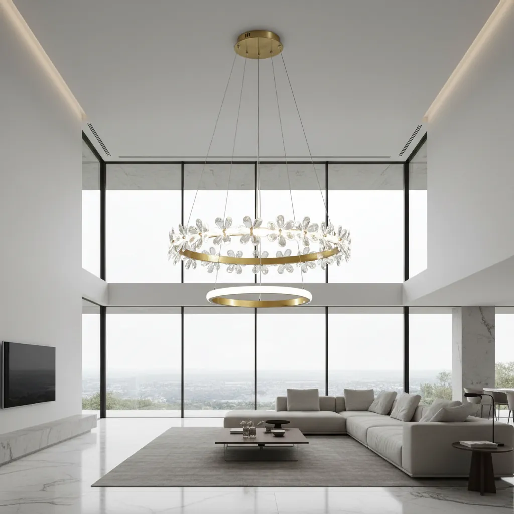 Flora Aura 80cm Dual-Ring K9 Crystal Chandelier Angle 2