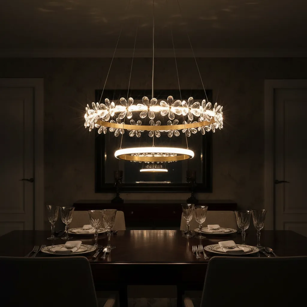 Flora Aura 80cm Dual-Ring K9 Crystal Chandelier Angle 4