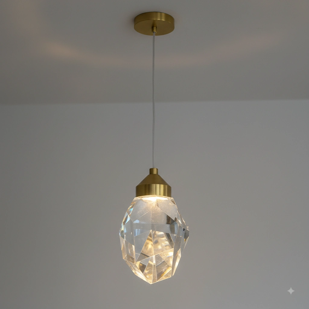 Krysta Gem Faceted Crystal & Brass Pendant Light Angle 3