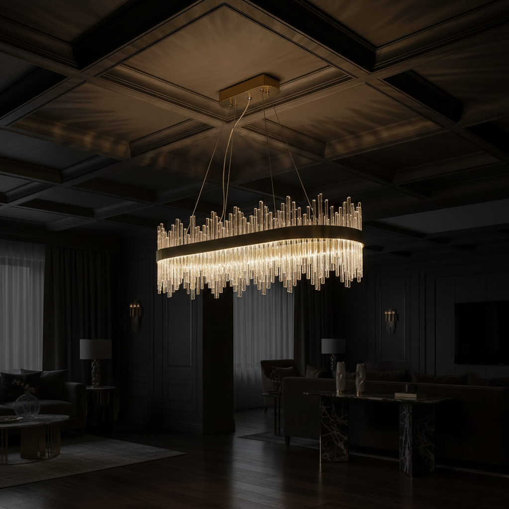 Manhattan 120cm Linear K9 Crystal Chandelier Detail Perspective
