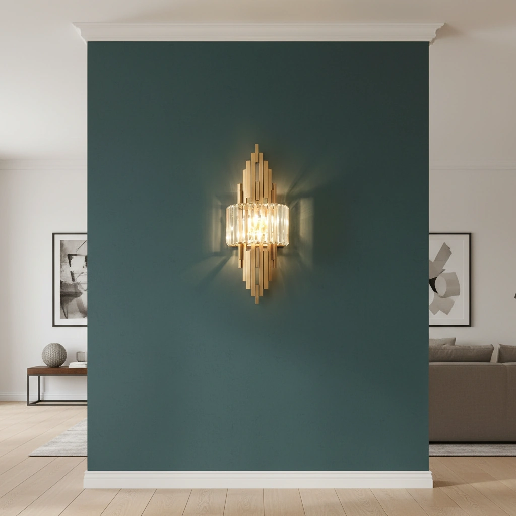 Manhattan Art Deco K9 Crystal & Brass Wall Sconce Primary Perspective