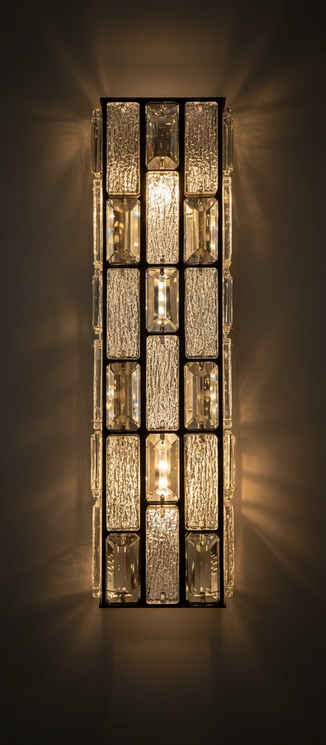 Manhattan Grid Art Deco Crystal Wall Sconce Detail Perspective