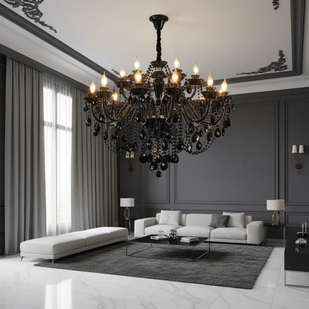 Noir Royale 18-Arm Black K9 Crystal Chandelier Angle 2