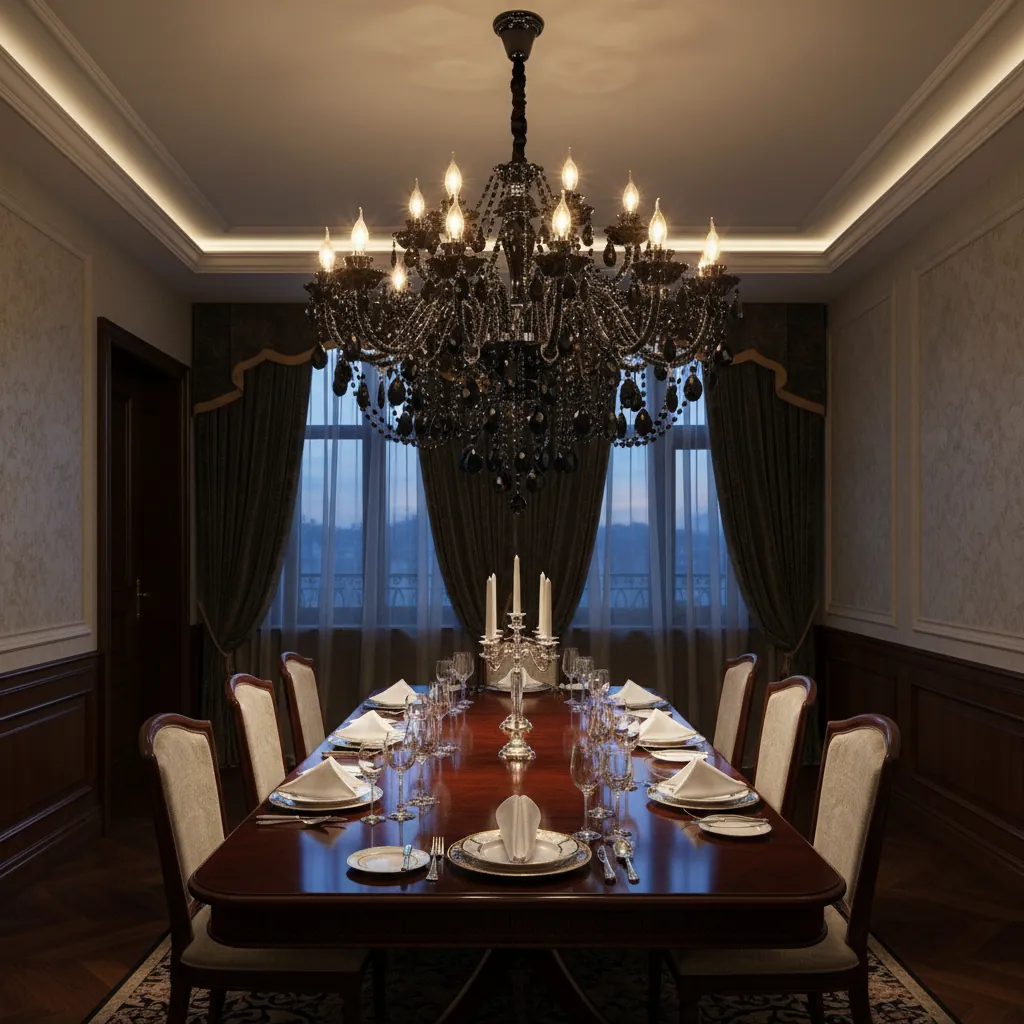 Noir Royale 18-Arm Black K9 Crystal Chandelier Angle 4