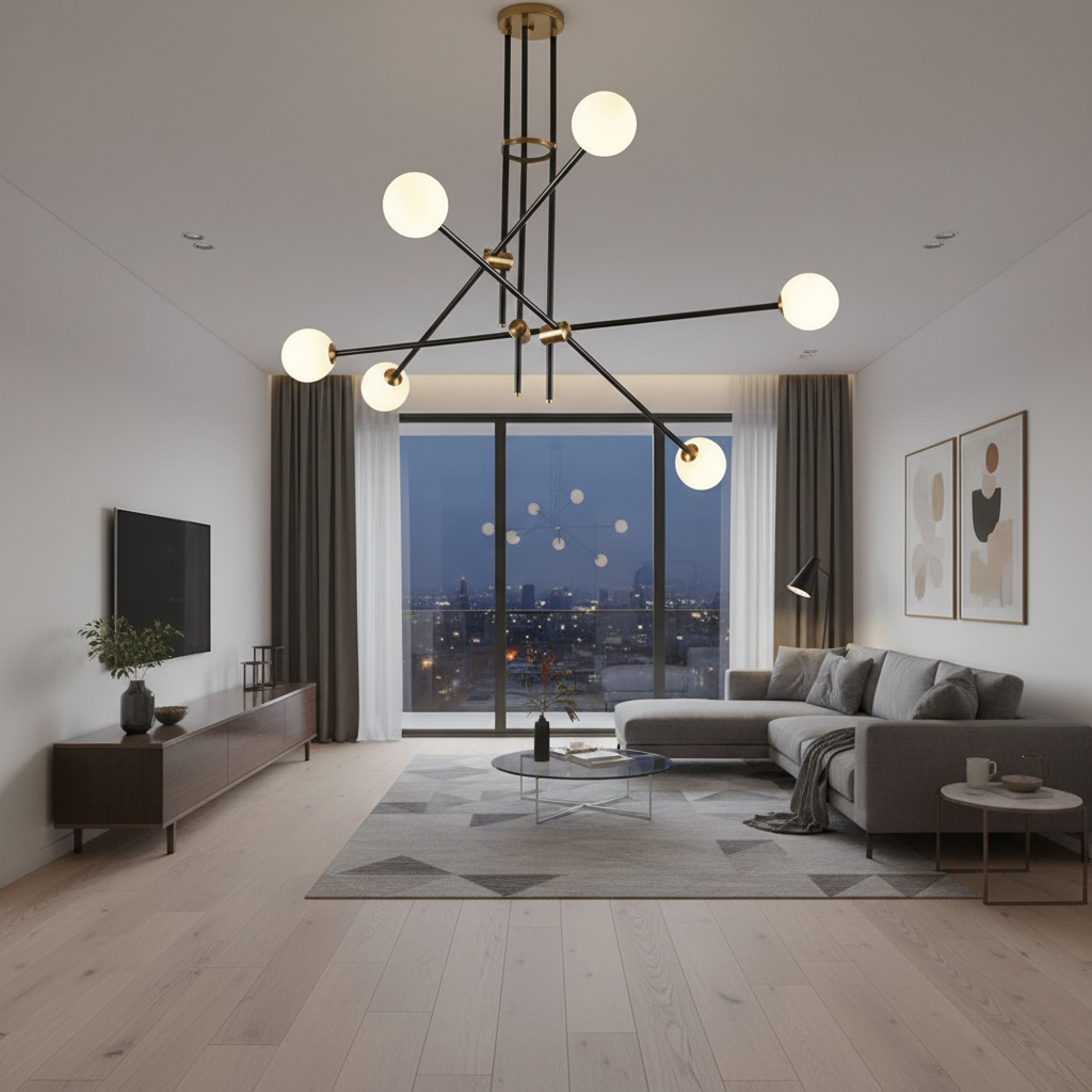 Orion 6-Arm Sputnik Chandelier Detail Perspective