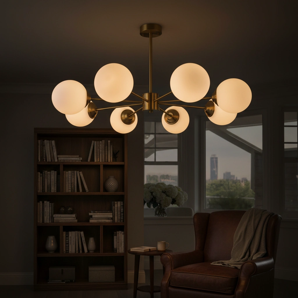 Orion 8-Globe Sputnik Chandelier Angle 4