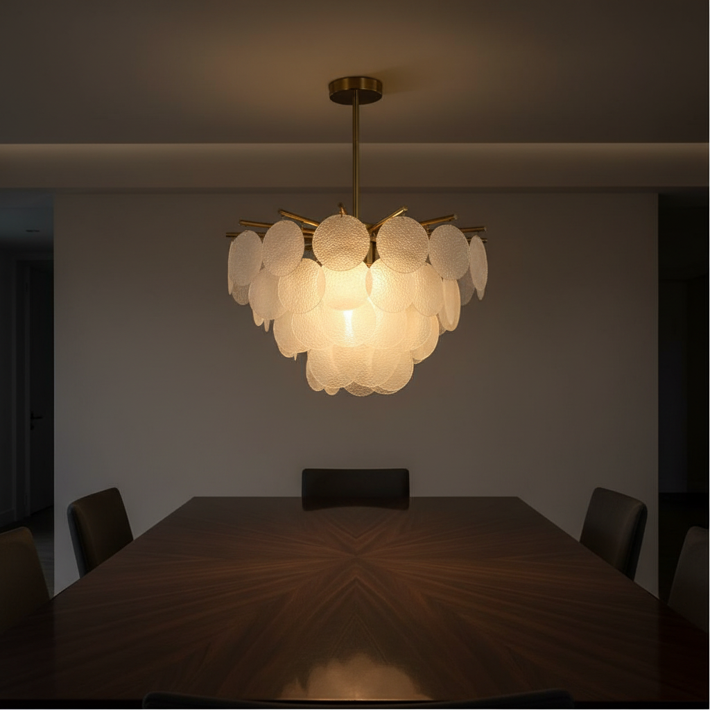 Seraphina 65cm Textured Glass Disc Chandelier Detail Perspective