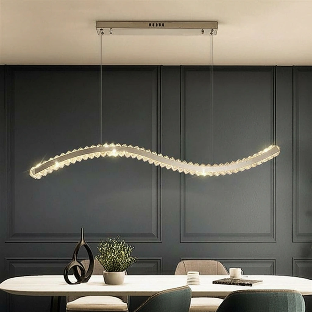 Serpentine Wave 120cm K9 Crystal Linear Pendant Angle 2