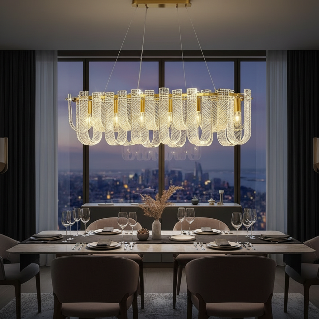 Verona 1200 Linear Crystal Mesh Chandelier Detail Perspective