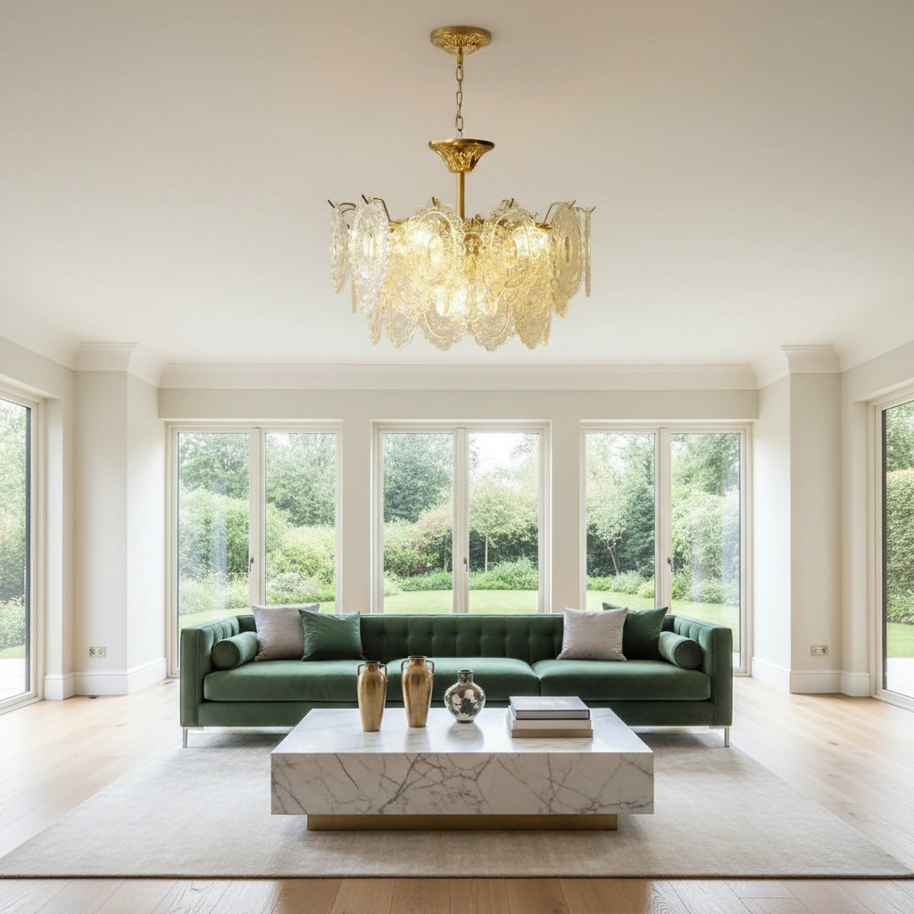 Verona 70cm Embossed Glass Chandelier Angle 2