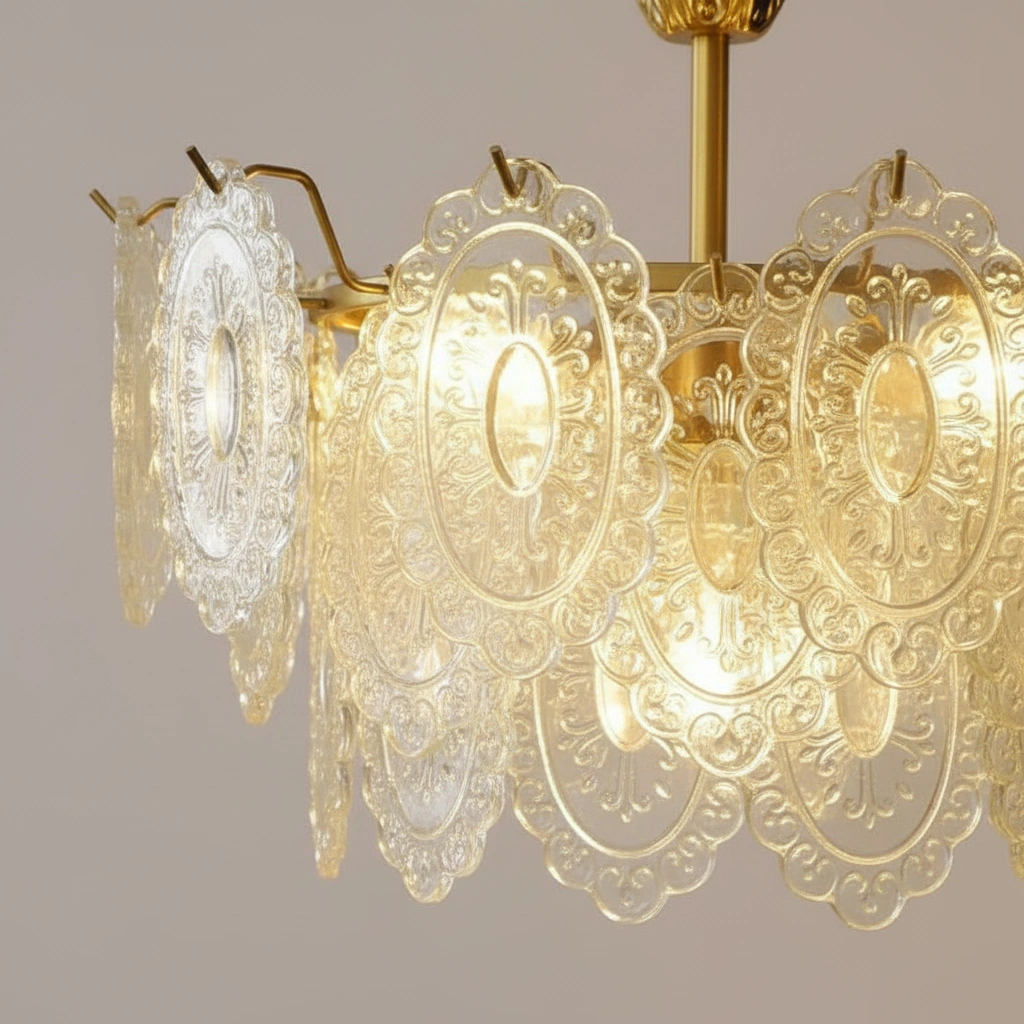 Verona 70cm Embossed Glass Chandelier Angle 3