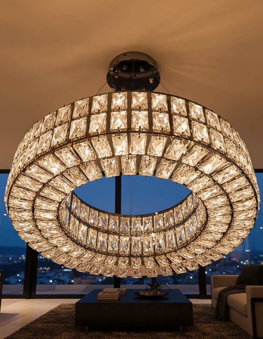 Verona 80cm Polished Chrome Crystal Ring Chandelier Detail Perspective