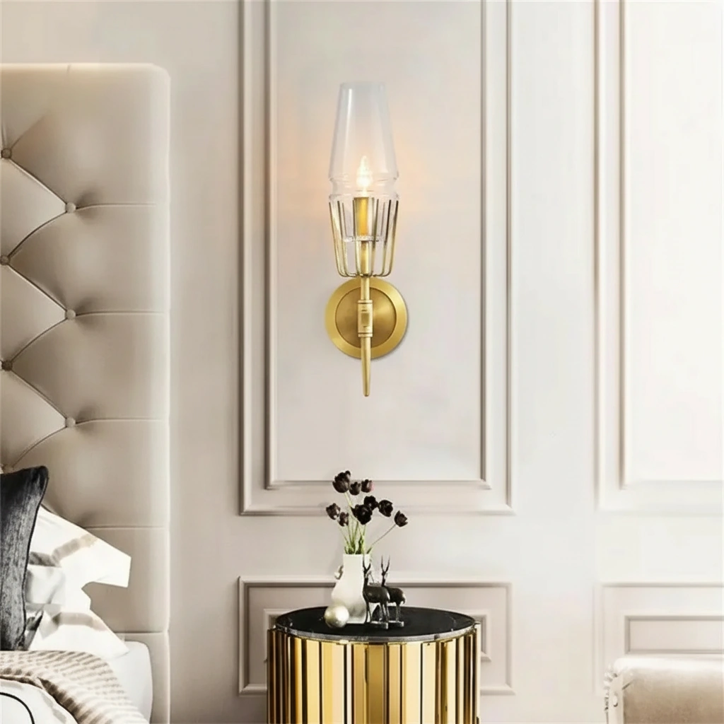 Verona Crystal Torch Wall Sconce in Brushed Brass Primary Perspective